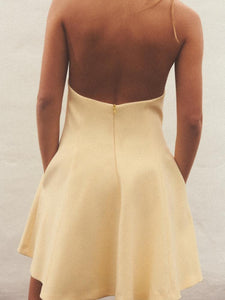 SHORT HALTER GODET DRESS