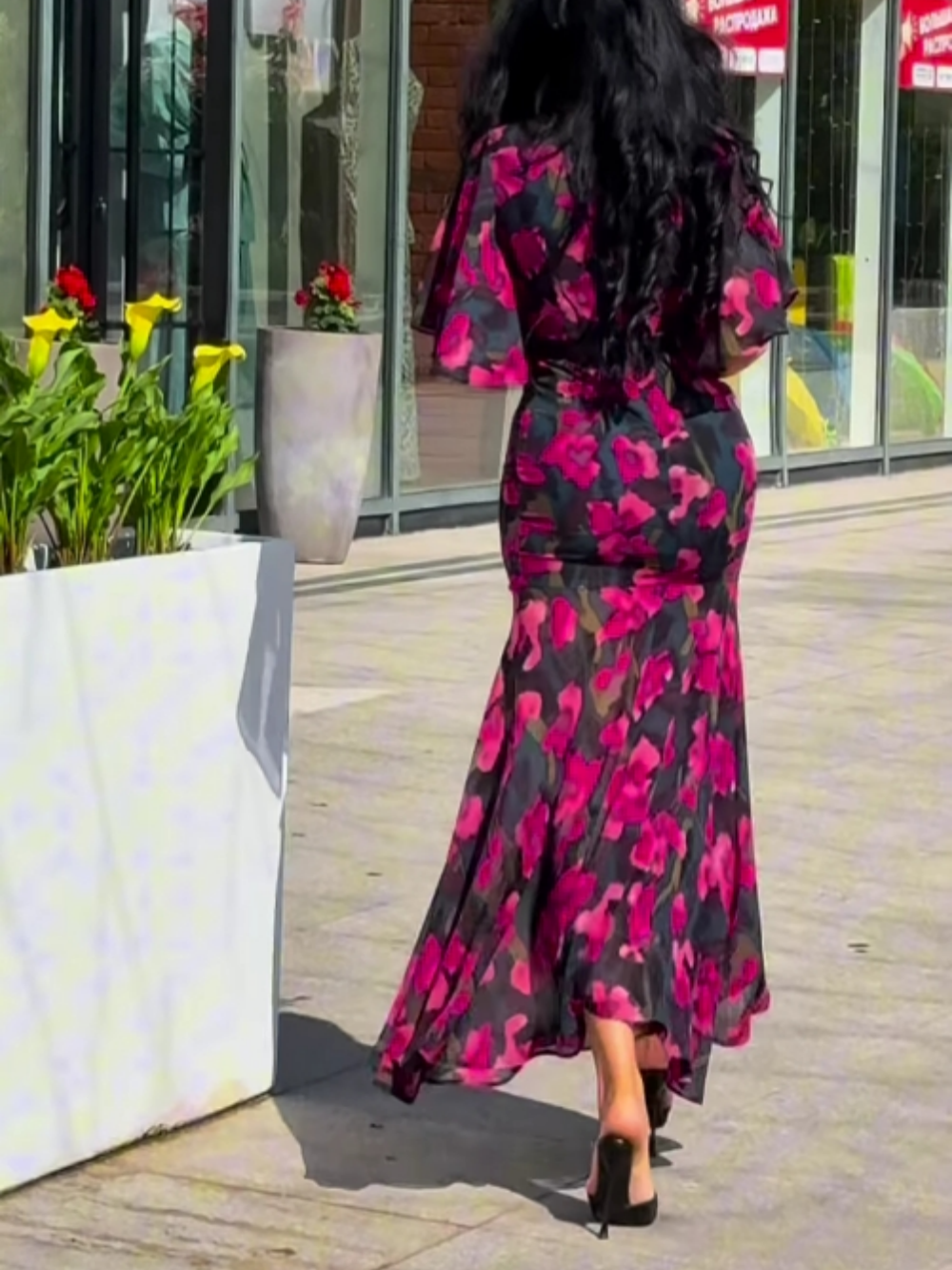 Retro V-neck trumpet sleeve printed dress -yoostudio