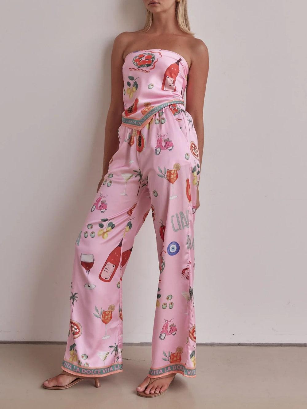 Costa Rica Satin Scarf Top and Pants Set