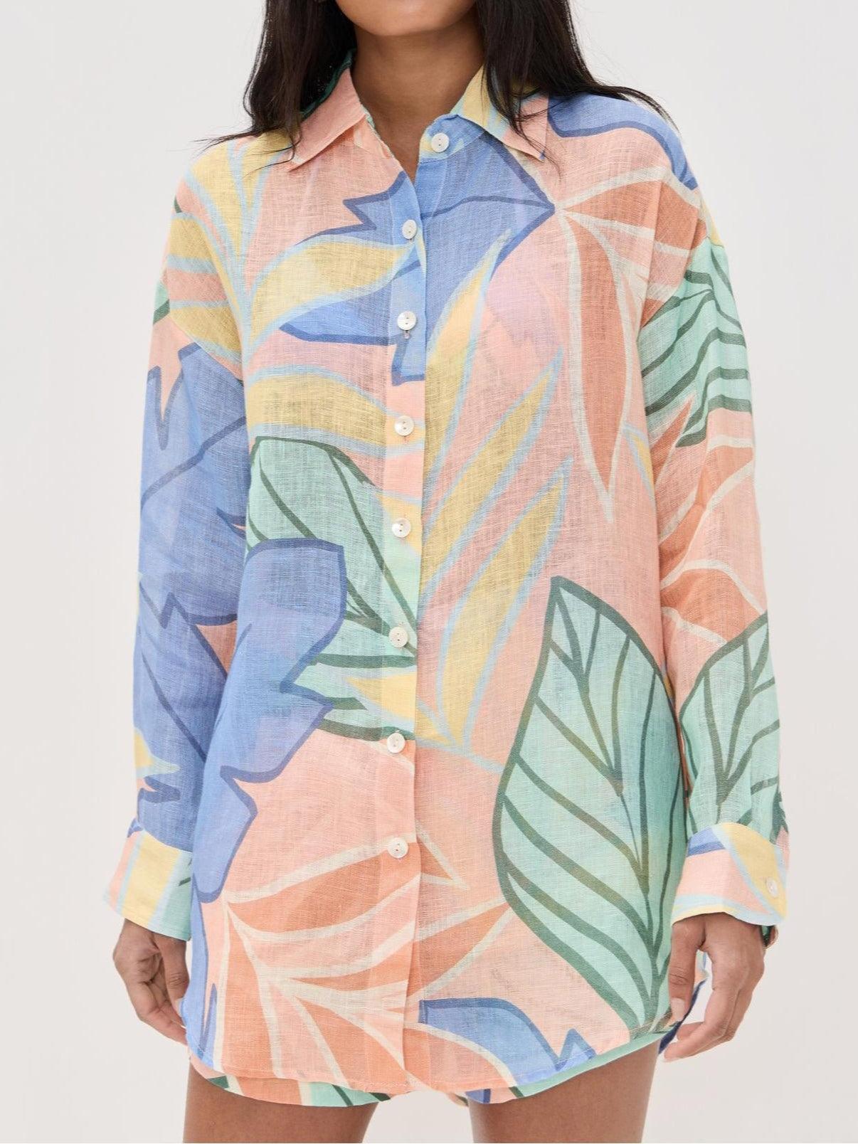 Playa Boyfriend Tropical Leaf Printed Short Set -yoostudio