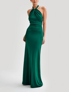 Slinky Halter Maxi Dress - Navy