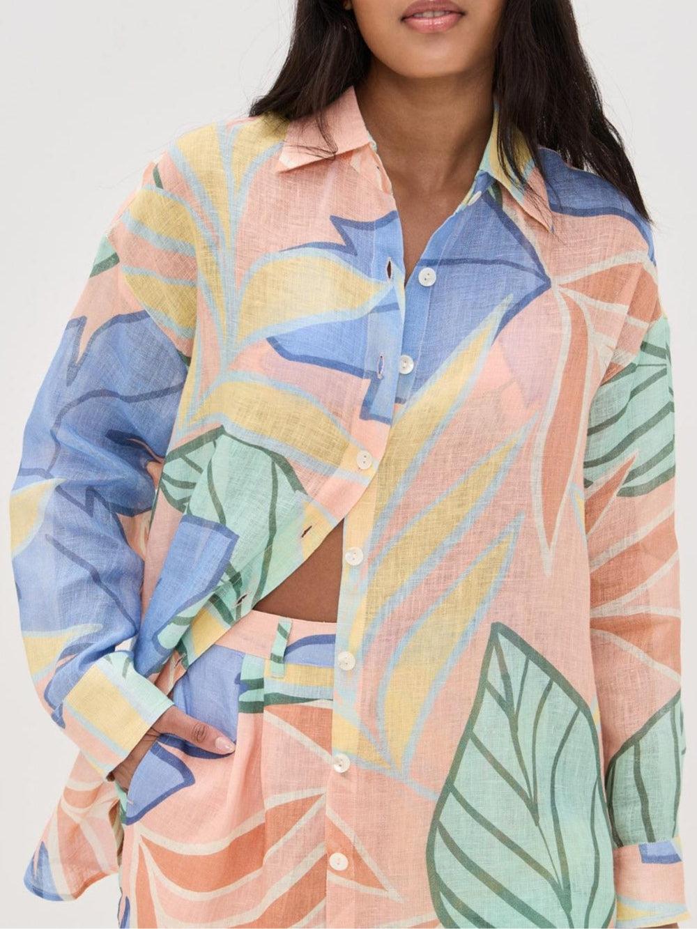 Playa Boyfriend Tropical Leaf Printed Short Set -yoostudio