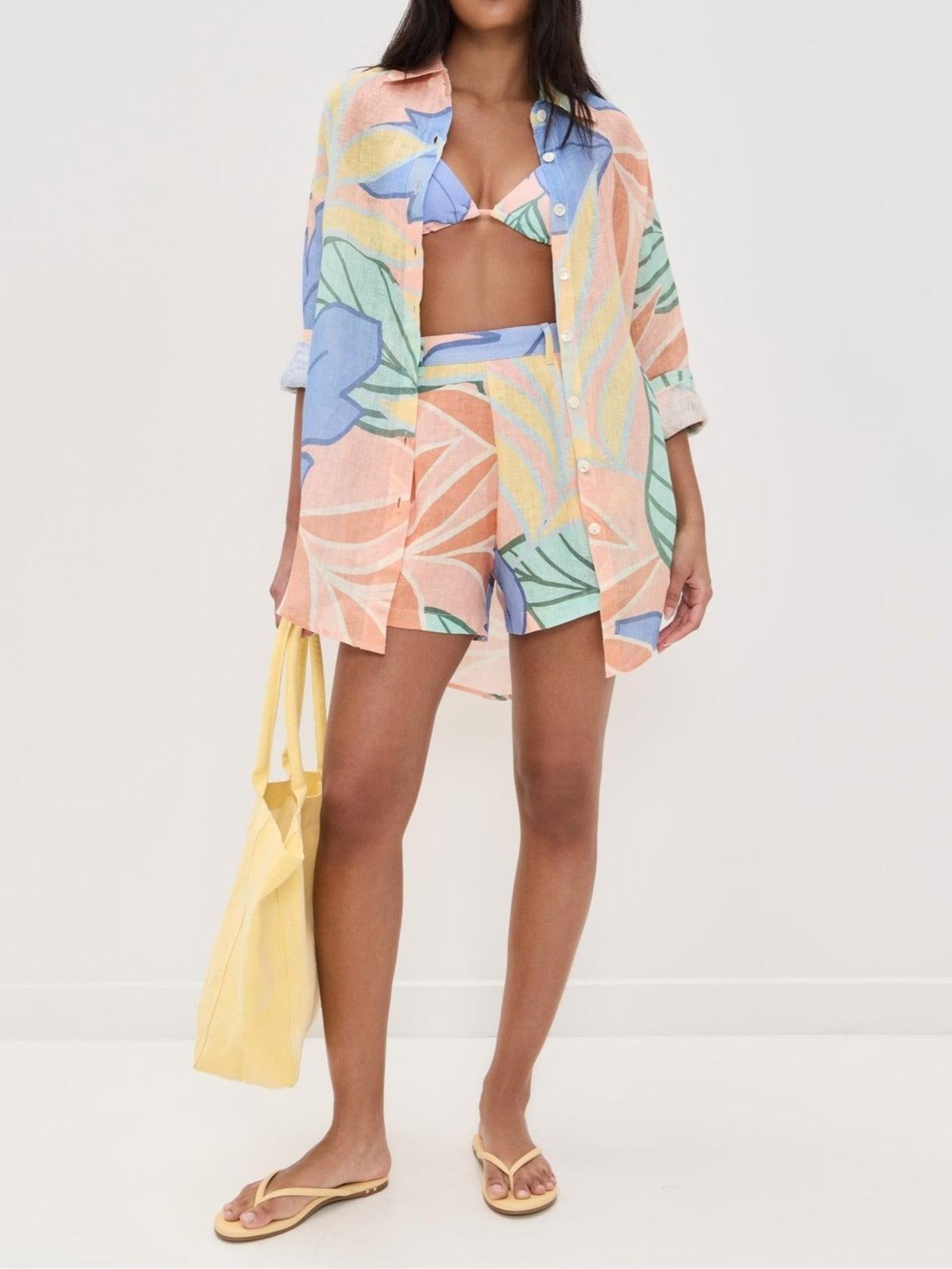 Playa Boyfriend Tropical Leaf Printed Short Set -yoostudio
