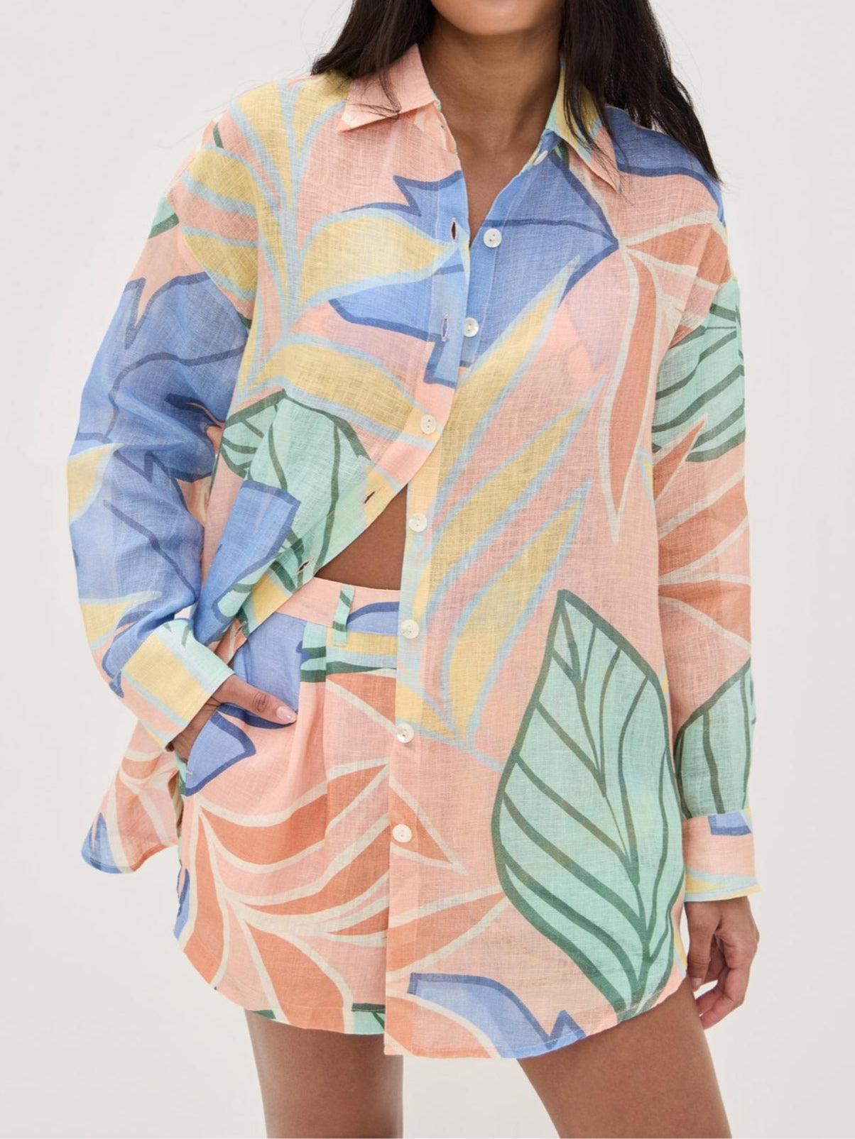 Playa Boyfriend Tropical Leaf Printed Short Set -yoostudio