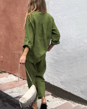 Load image into Gallery viewer, Casual Solid Color V-Neck Shirt &amp; Pants Cotton Linen Two-Piece Set

