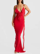 Load image into Gallery viewer, Rose-patterned ruffled lace maxi dress

