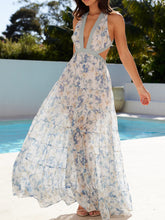 Load image into Gallery viewer, Floral Back Crossover V-neck Maxi Dress
