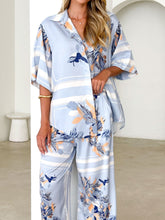 Load image into Gallery viewer, Powder Blue Floral Casual Loose Shirt and Trousers Set
