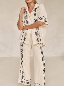 Cream Black Printed Shirt