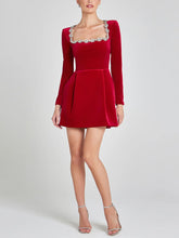 Load image into Gallery viewer, Elegant Square Neck Crystal Embellished Mini Dress
