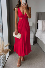 Load image into Gallery viewer, V Neck Cut Out Waist Sleeveless Pleated Maxi Dress(7 Colors Available!)
