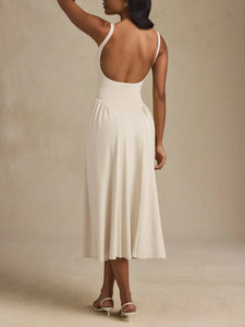 U-neck Halter Back A-line Midaxi Dress