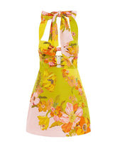 Load image into Gallery viewer, Sleeveless Yellow Printed Chest Hollow Short Dress
