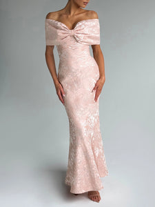 Textured Fabric One-shoulder Bow Maxi Dress