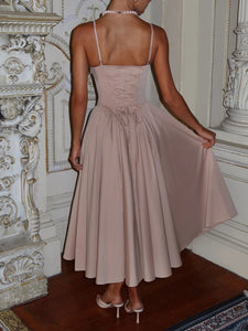 Elegant Suspender Back Tie Maxi Dress