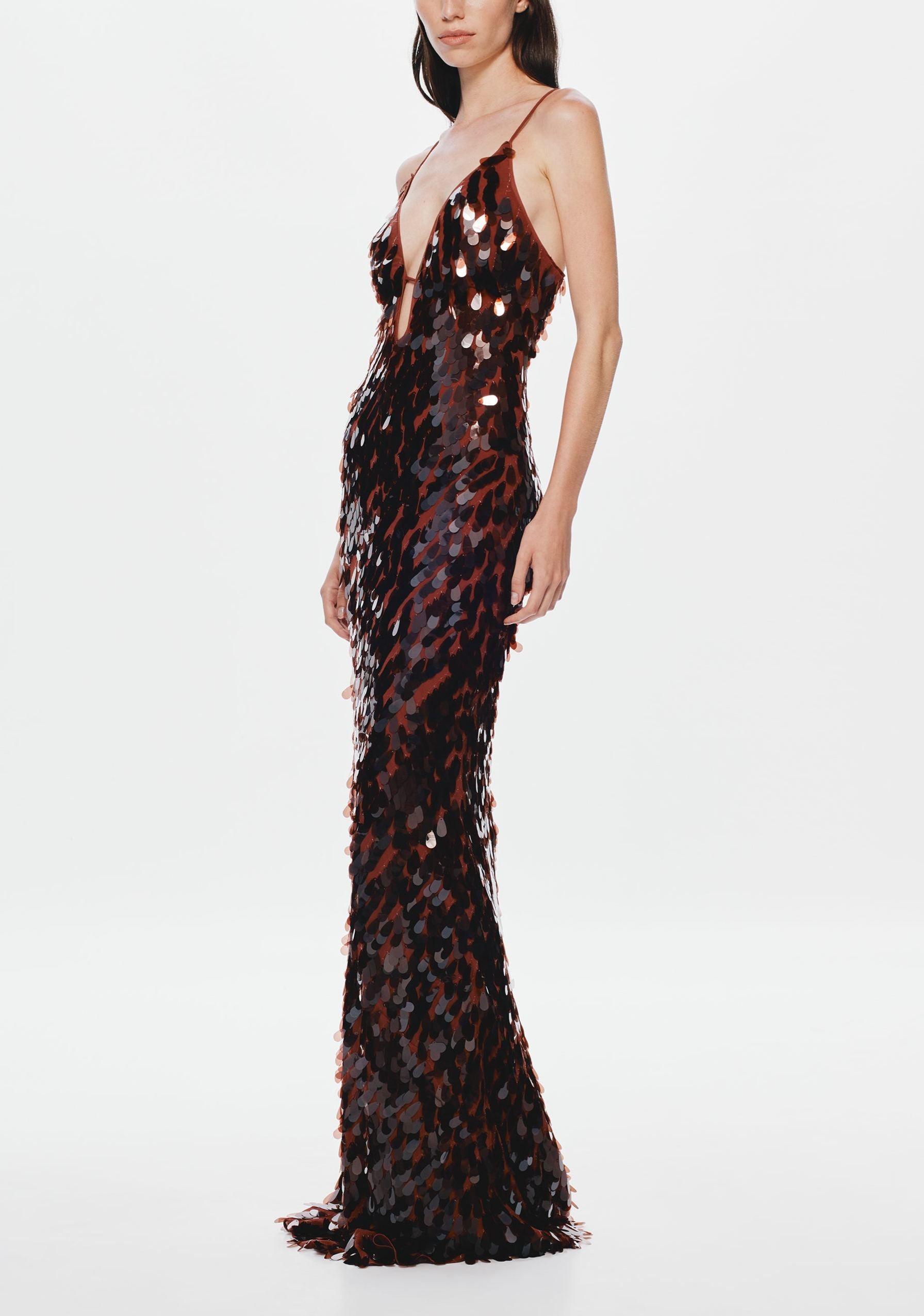 Low-cut hollow strap backless sequined dress